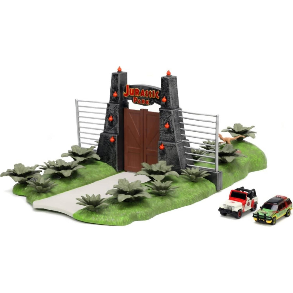 JADA TOYS - JURASSIC PARK 30TH ANIVERSARY NANO SCENE DIORAMA WITH 2 VEHICLES SCALE DIECAST SET