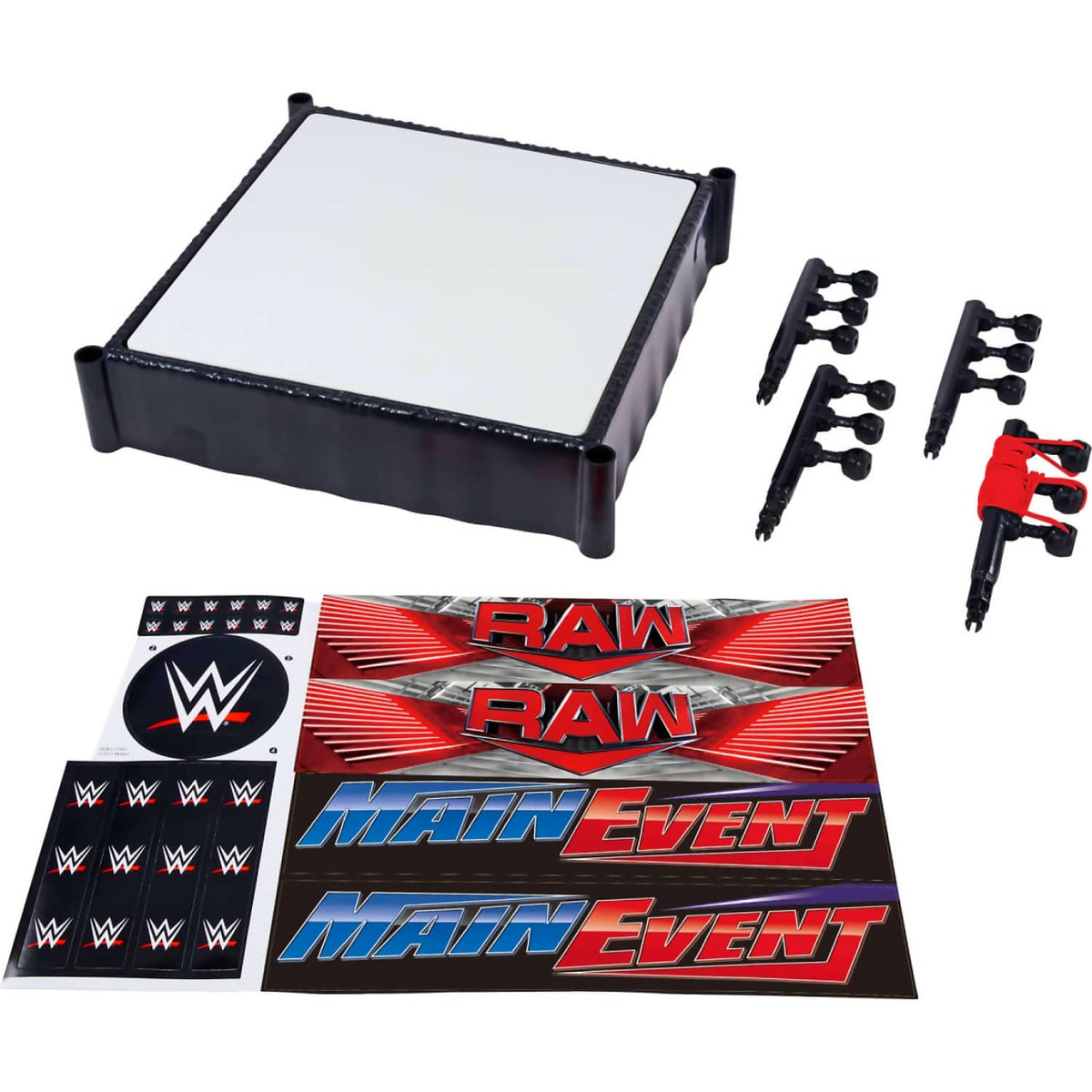 WWE- Superstar Ring With Labels For Main Event & Raw Spring-loaded With Elastic Ring Ropes