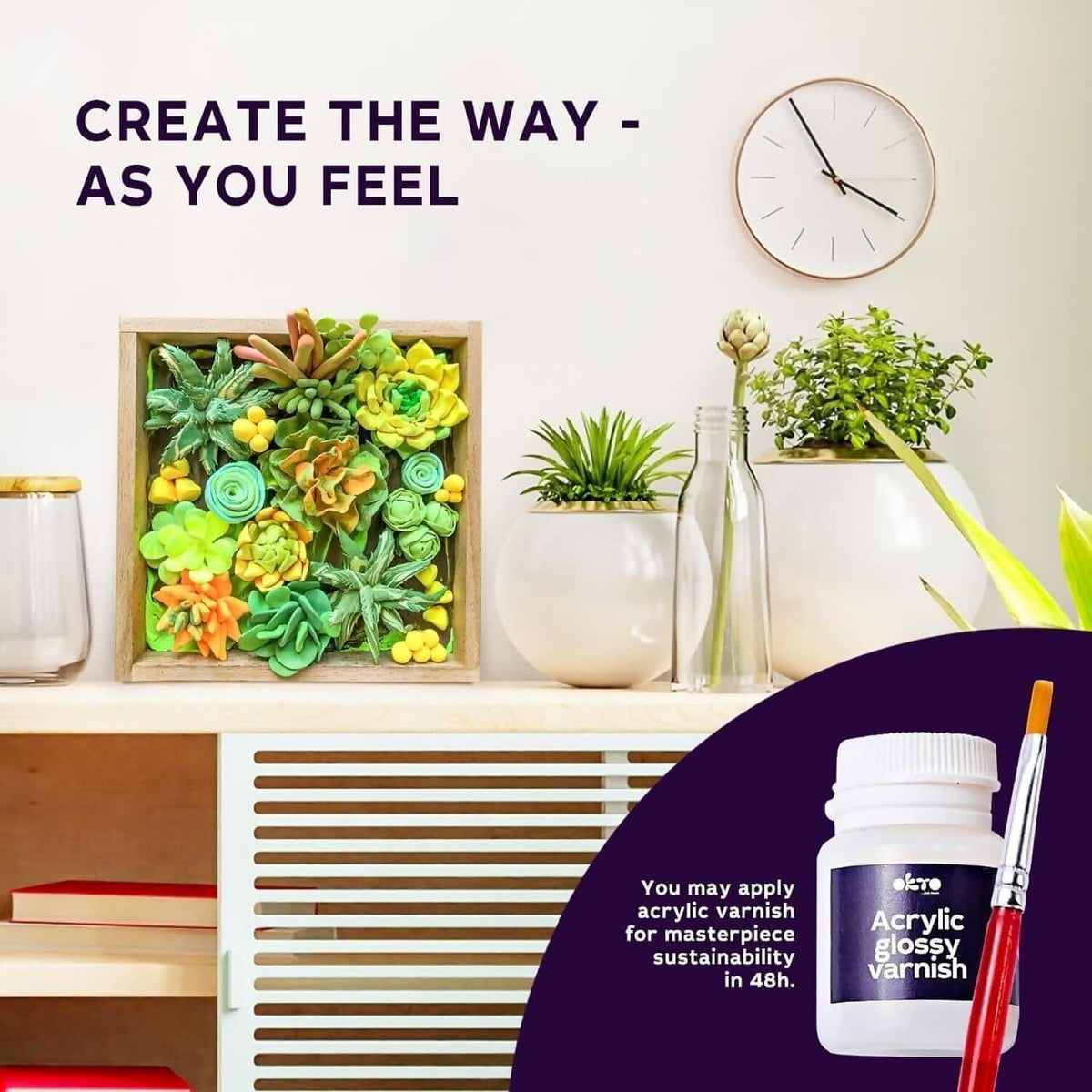 OKTO - Sensory Art - Wood & Craft DIY 3D Succulents Energy 21cm x 21cm