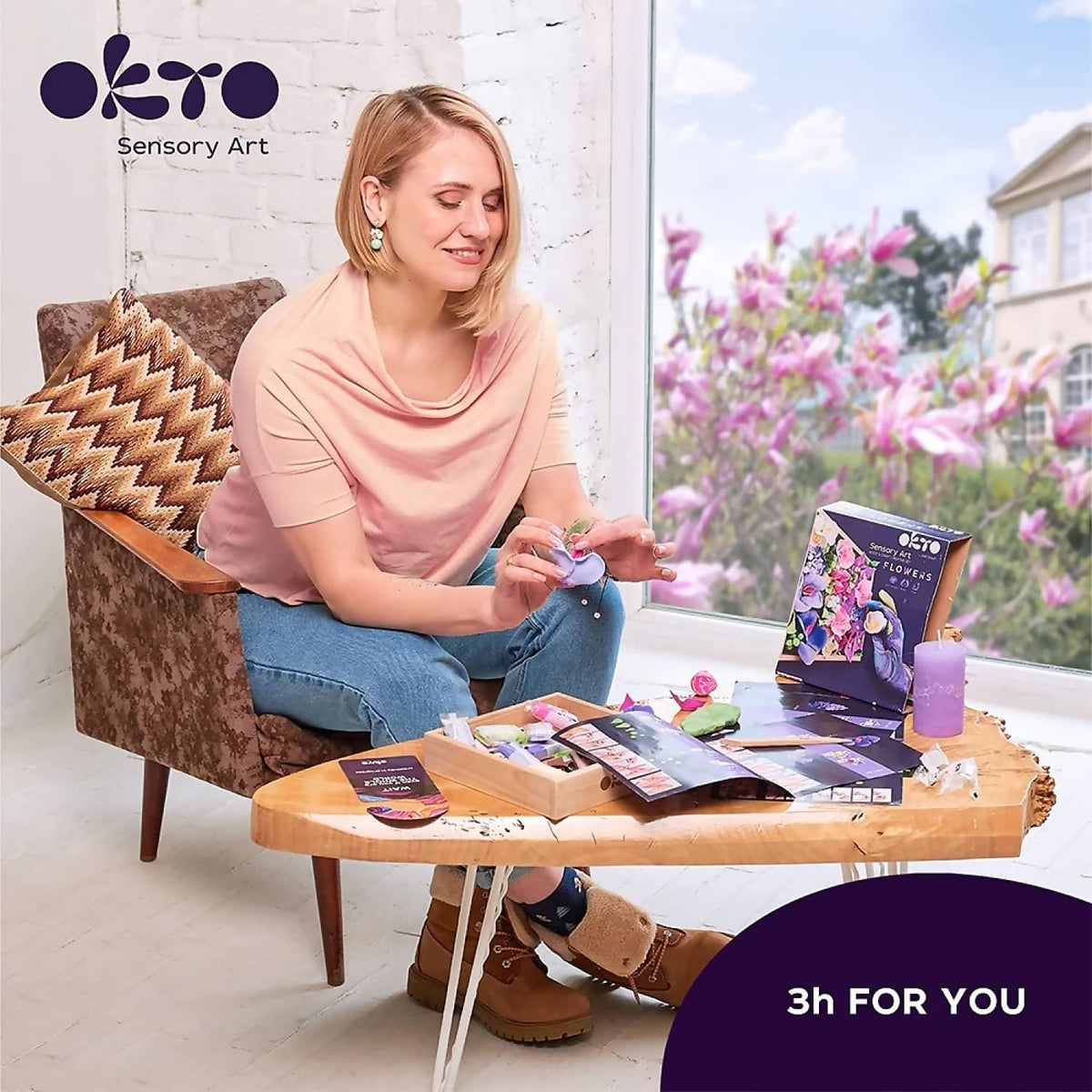 OKTO - Sensory Art - Wood & Craft DIY 3D Flowers Inspiration 21cm x 21cm