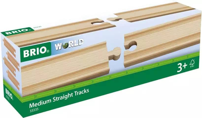 BRIO World - Wooden Train Tracks Medium Straight Tracks 4pce
