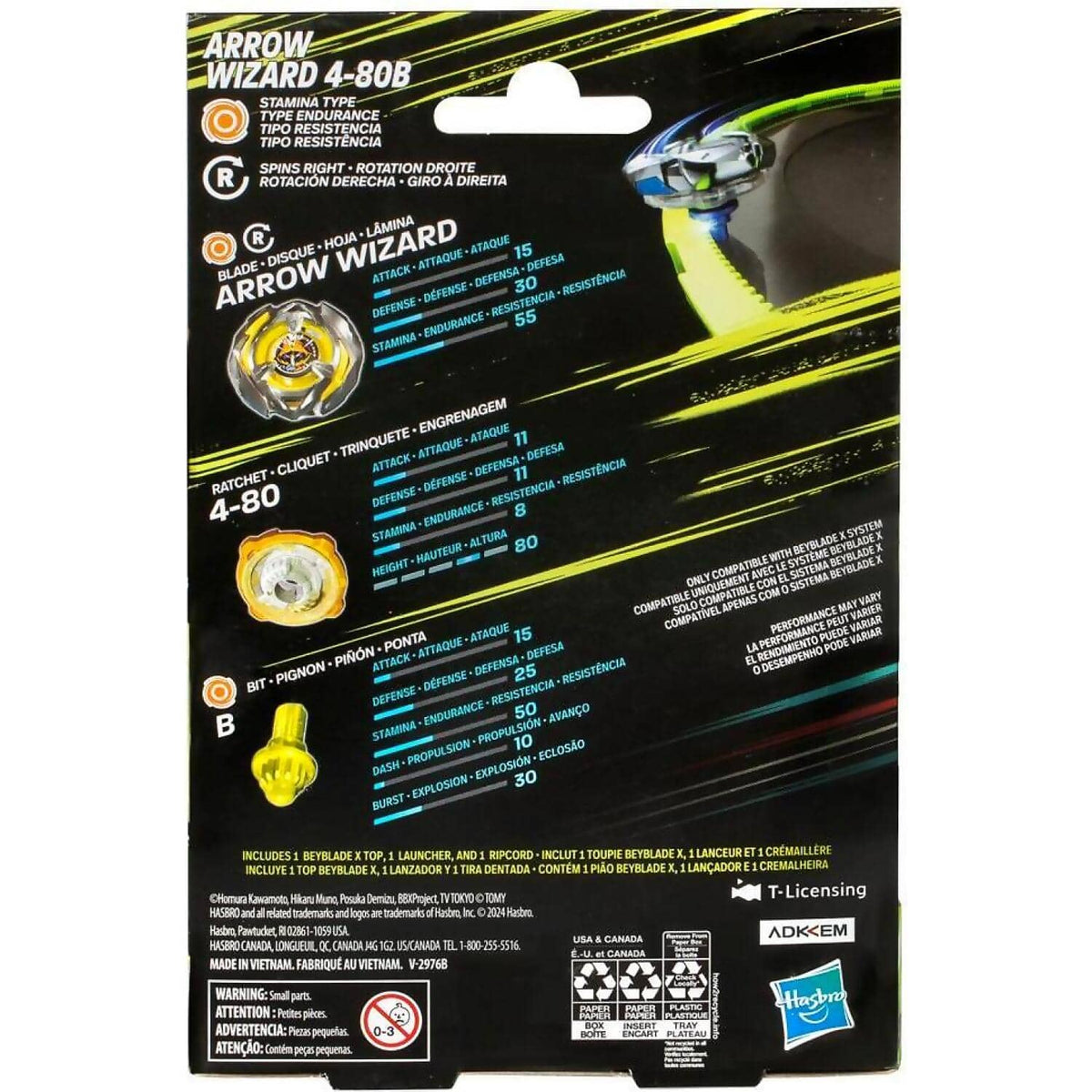 BEYBLADE X - Arrow Wizard 4-80B Starter Pack Set With Stamina Type Top & Launcher
