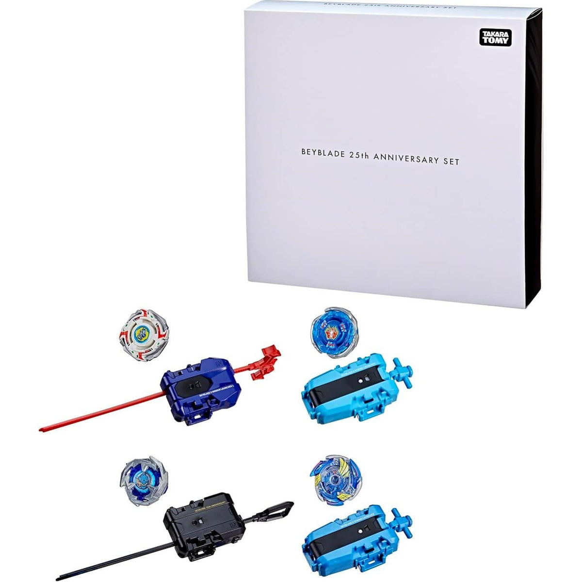 BEYBLADE X - 25th Anniversary Set History 1999 - 2024 Includes 4 Takara Tomy Tops and 4 Launchers