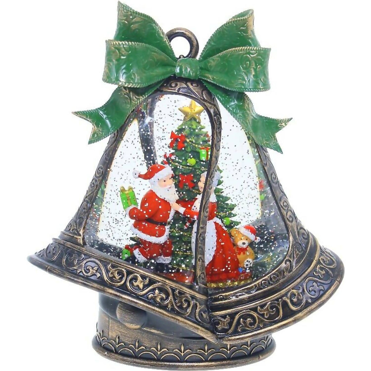 Cotton Candy - Xmas Bell with Santa LED Lantern with Glitter Motion 32cm x 24cm x 10cm - Christmas