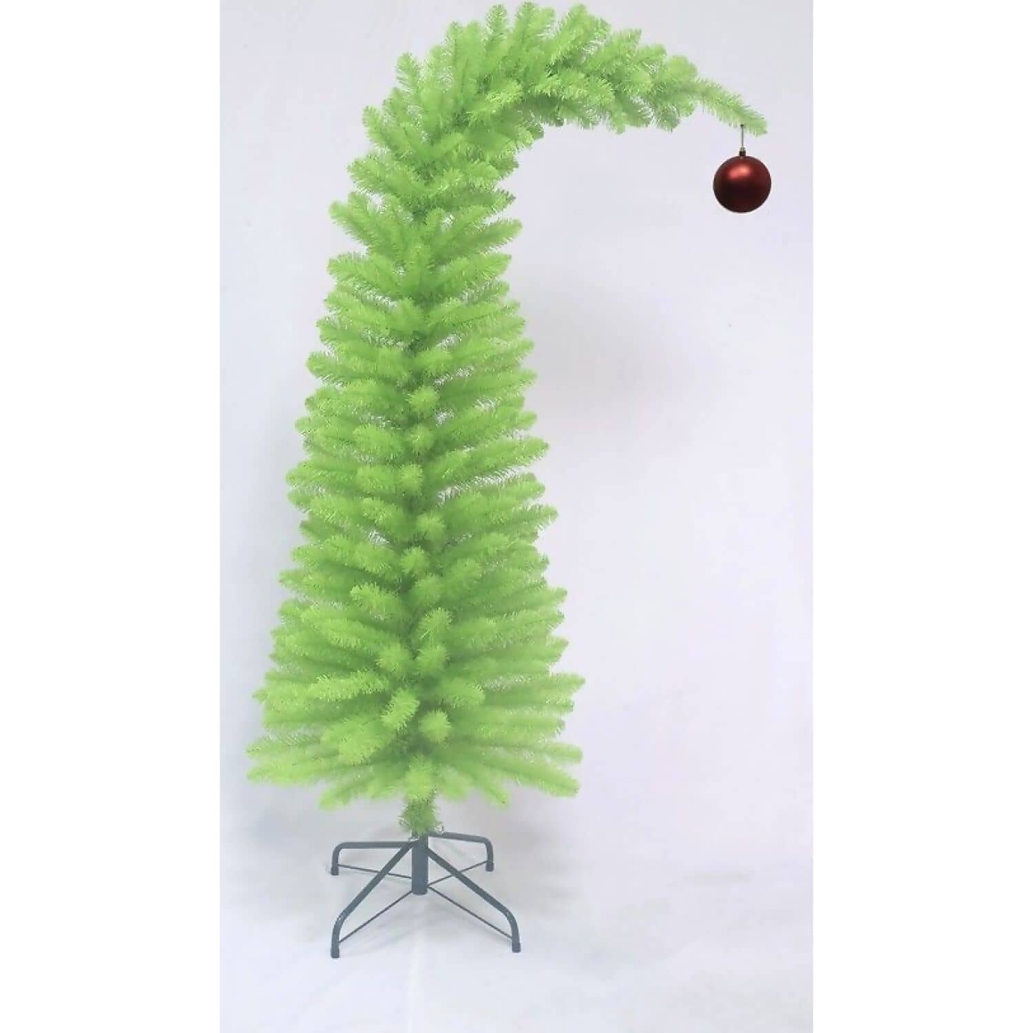 Cotton Candy - Xmas 150cm Bent Over Green Grinch Christmas Tree with Red Bauble