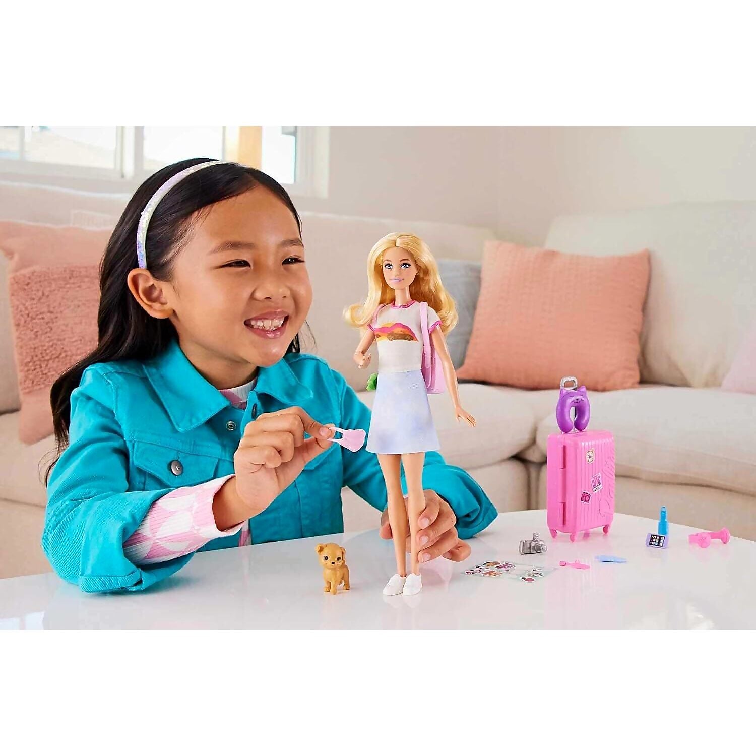 Barbie - Family & Friends Barbie Malibu Doll Travel Set with Puppy & Accessories - Mattel