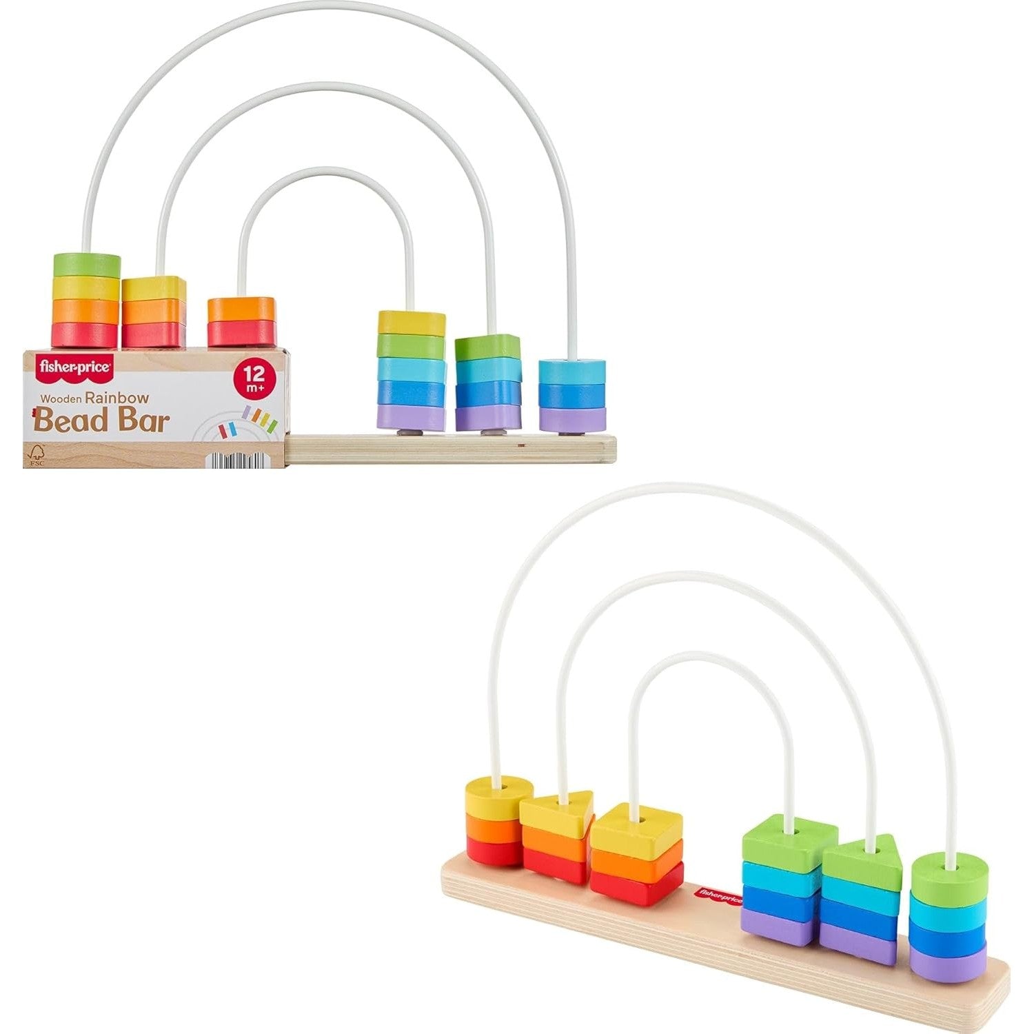 Fisher-Price - Wooden Rainbow Bead Bar Maze - Mattel