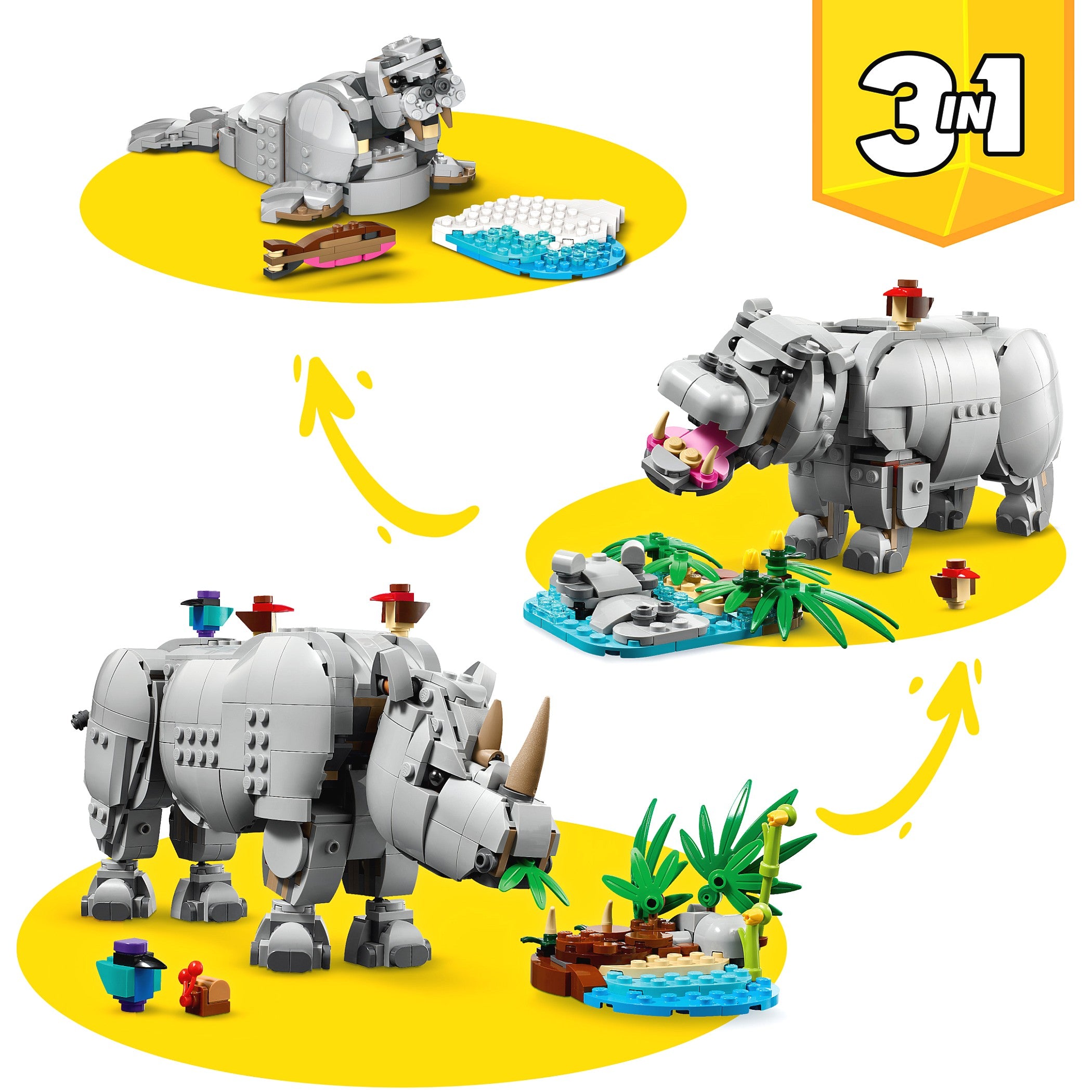 LEGO® 31171 Wild Animals: Majestic Rhino with Birds - Creator 3-in-1