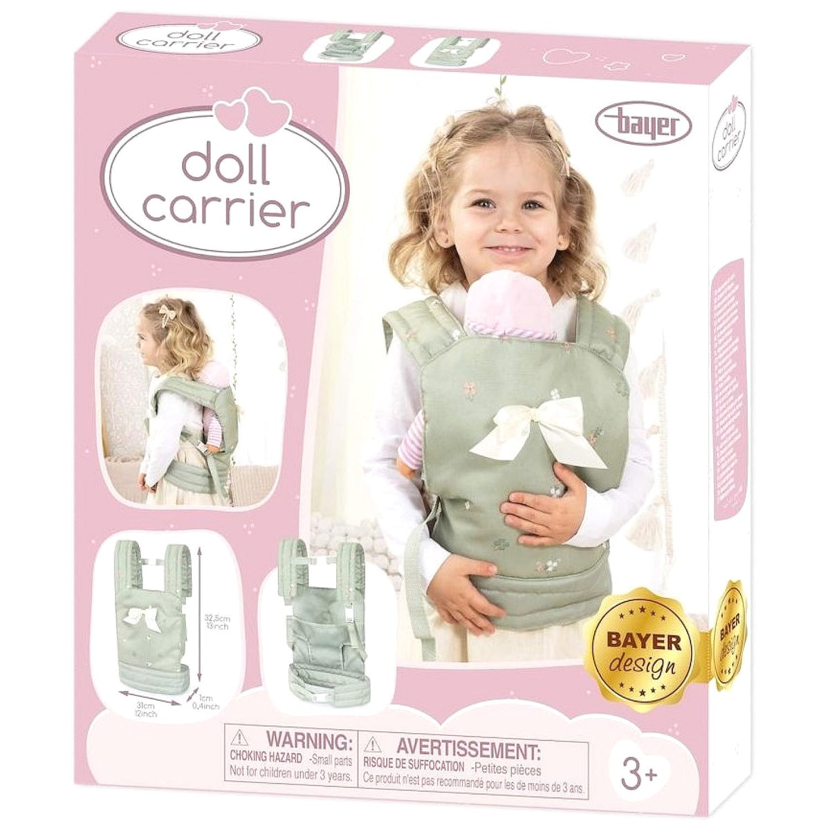 Bayer - Doll Carrier Soft Sage Green with Flowers