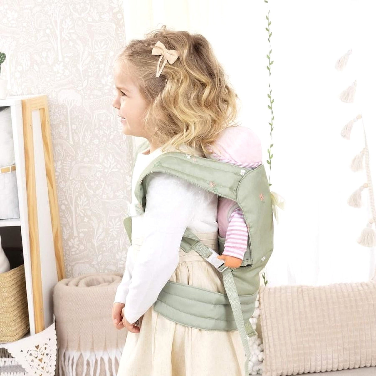 Bayer - Doll Carrier Soft Sage Green with Flowers