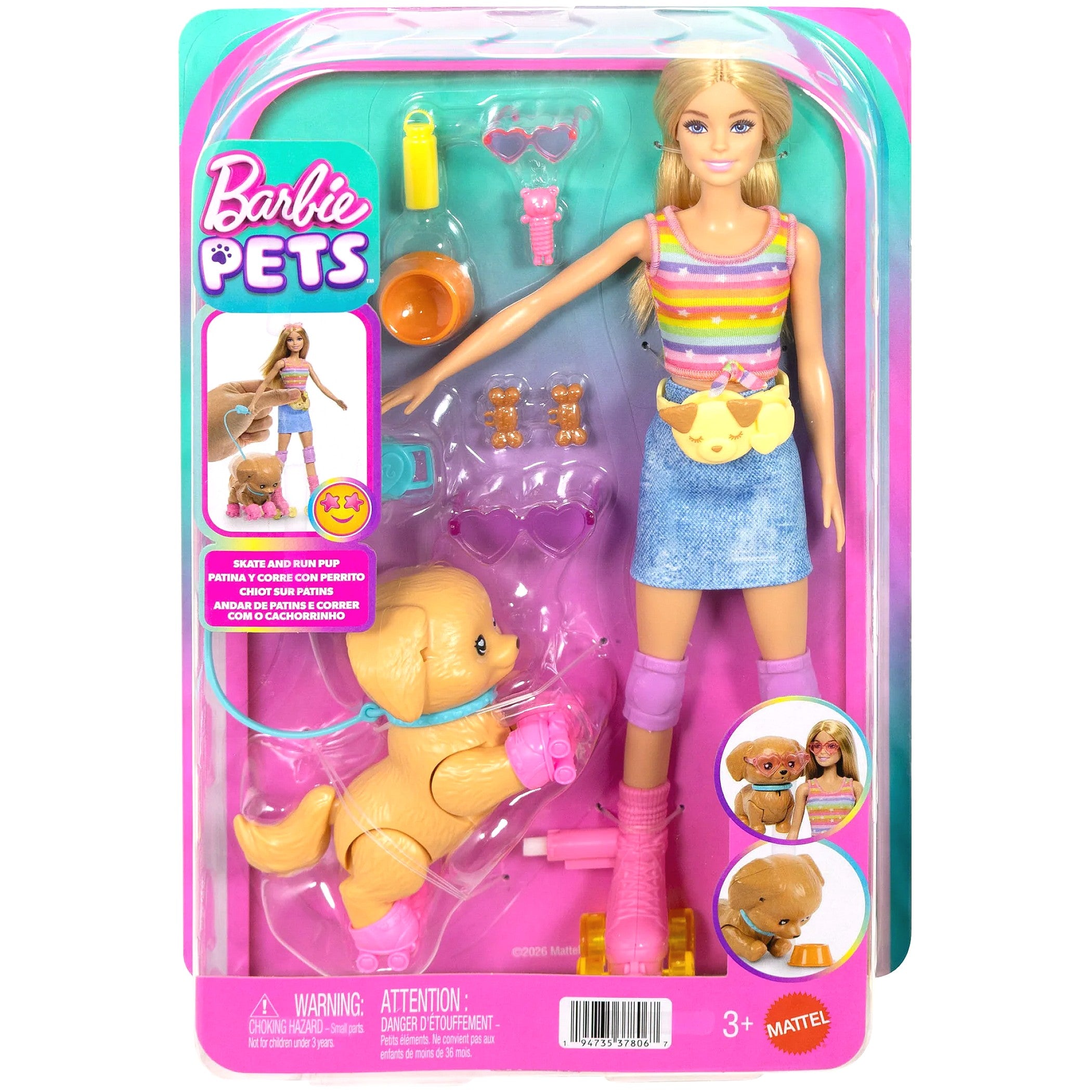 Barbie - Pets Skate and Run Pup Blonde Doll with Puppy - Mattel