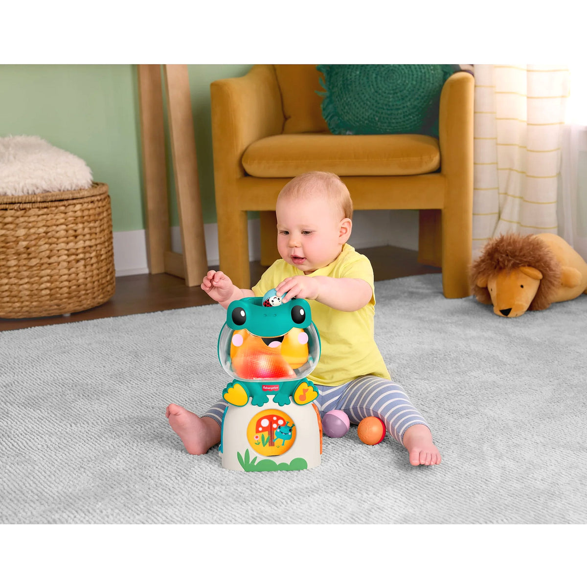 Fisher-Price - Light-Up & Roll Frog Musical Ball Drop Activity Toy - Mattel