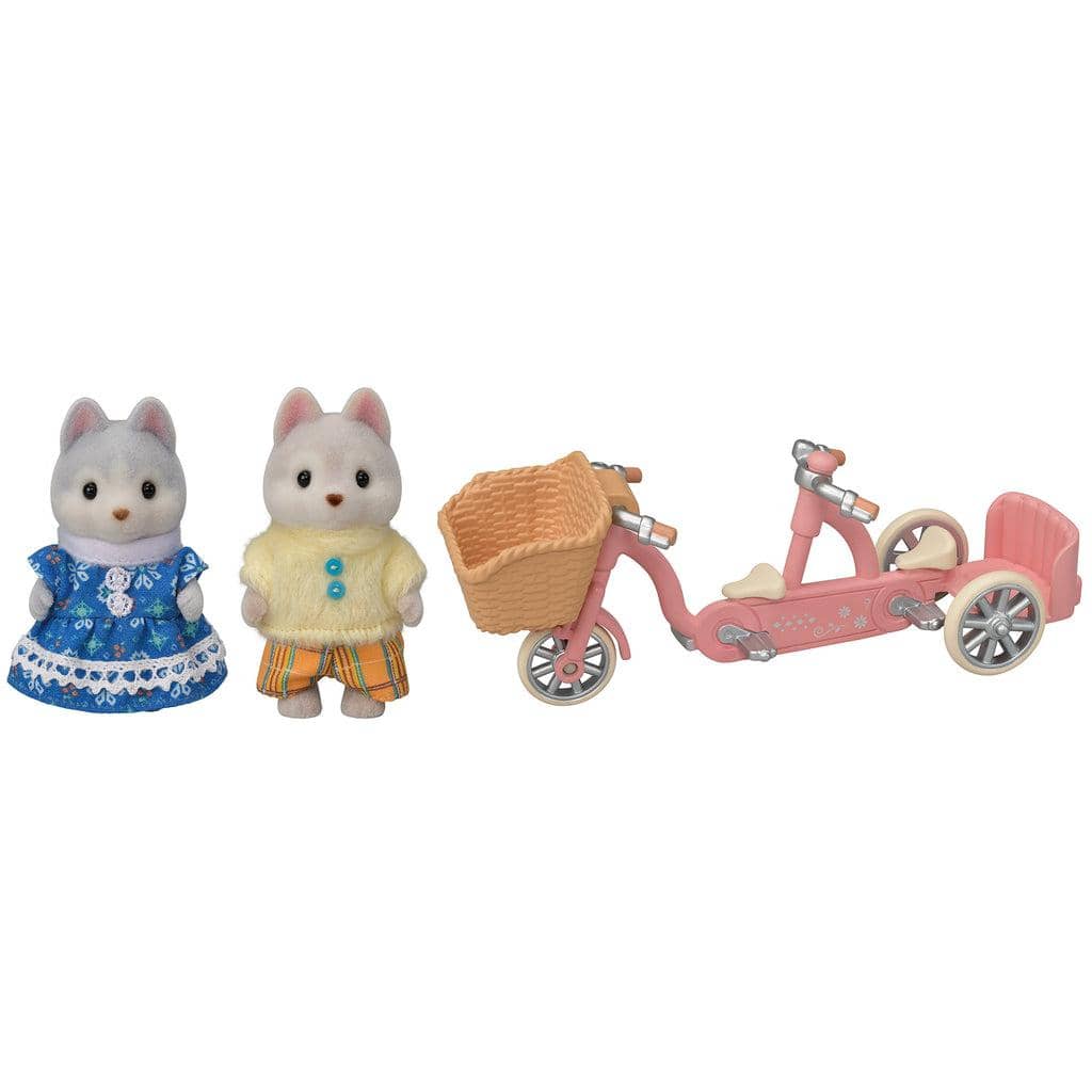 Sylvanian Families - Tandem Cycling Playset Husky Sister & Brother Animal Doll Playset