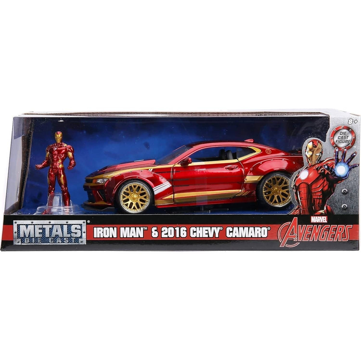 JADA TOYS - MARVEL AVENGERS 2016 CHEVY CAMARO SS WITH IRON MAN 1:24 SCALE DIECAST VEHICLE & FIGURE SET
