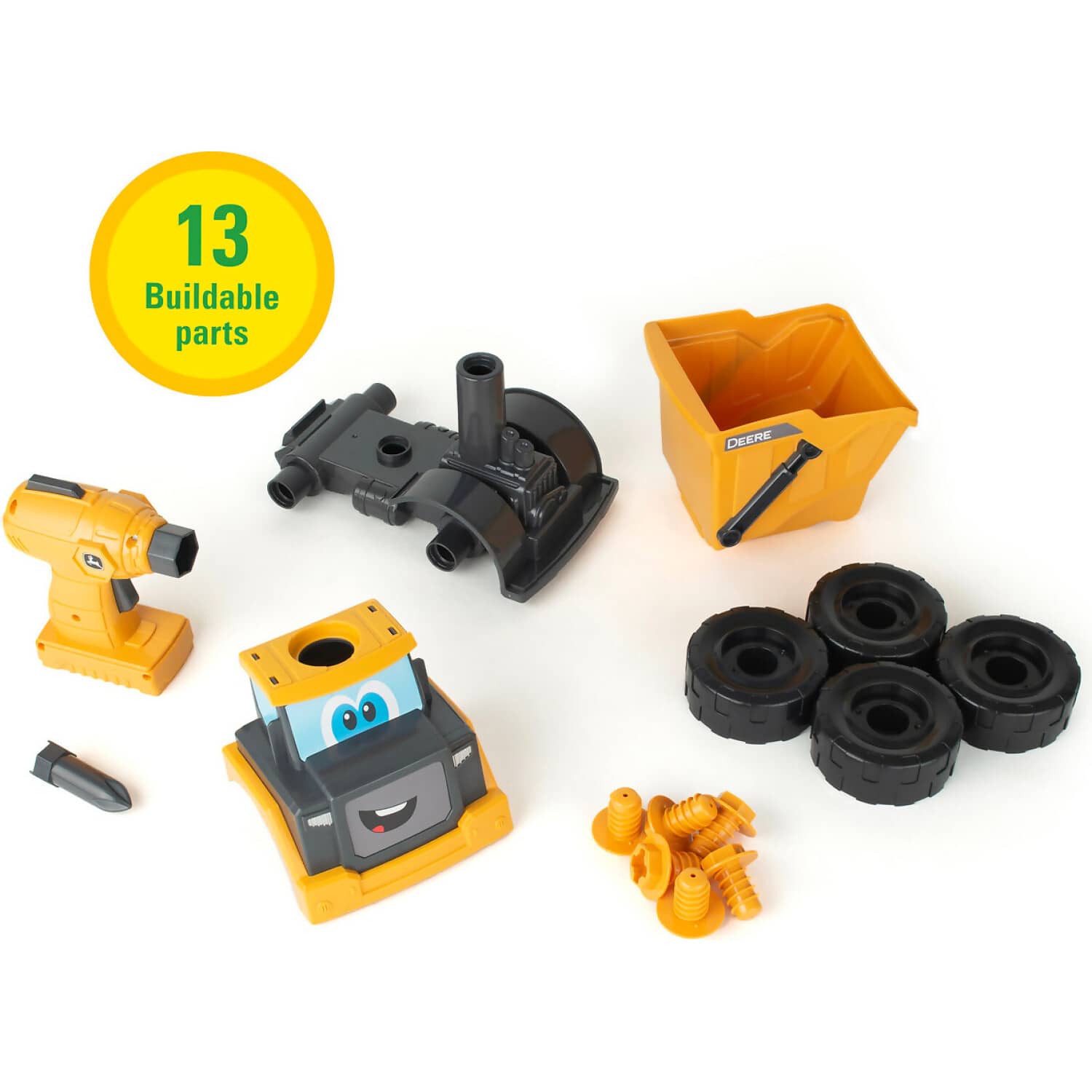 John Deere - Kids - Build A Buddy Yellow Dump Truck 2-in-1 Toy With Toy Drill - Tomy