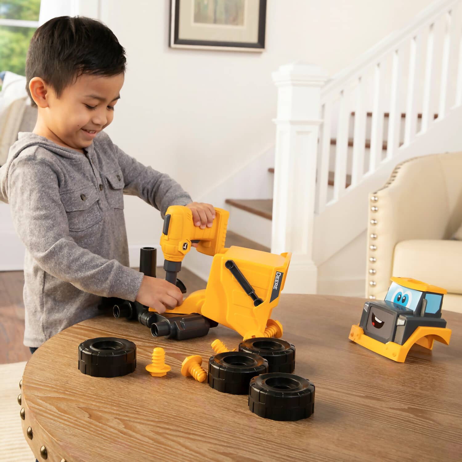 John Deere - Kids - Build A Buddy Yellow Dump Truck 2-in-1 Toy With Toy Drill - Tomy