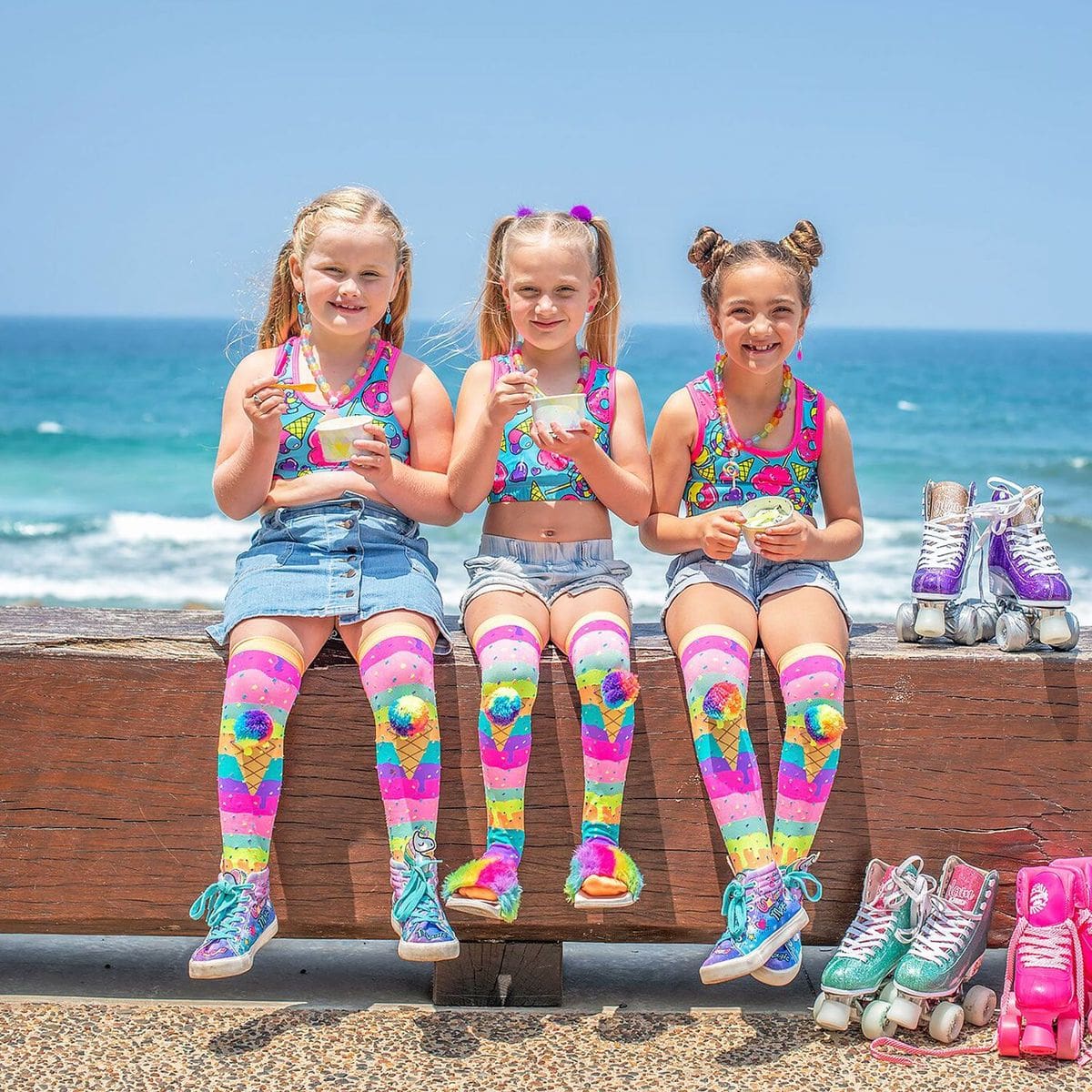 Madmia - Icecream With Rainbow Pompom Socks (one Size Fits Most) Muicecream