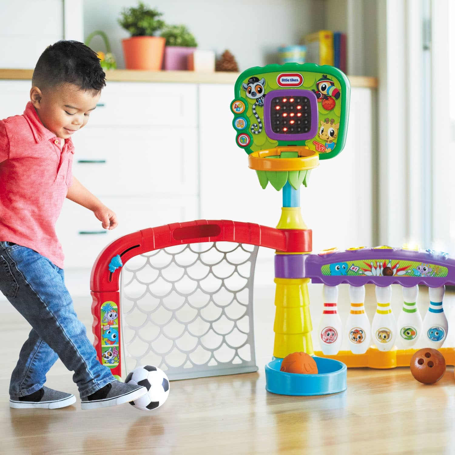 Little Tikes - 3-in-1 Sports Zone Dunk Kick Score Bowling Basketball Soccer Playset