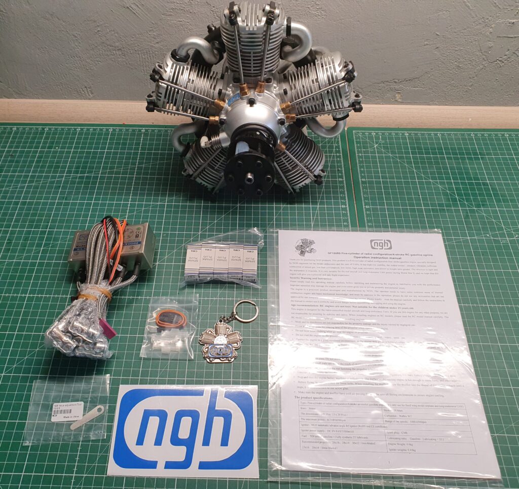 NGH 150cc 4 Stroke 5 Cylinder Radial Gas Engine with Electronic Ignition including exhaust collector ring