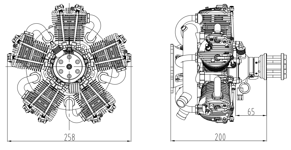 NGH 150cc 4 Stroke 5 Cylinder Radial Gas Engine with Electronic Ignition including exhaust collector ring