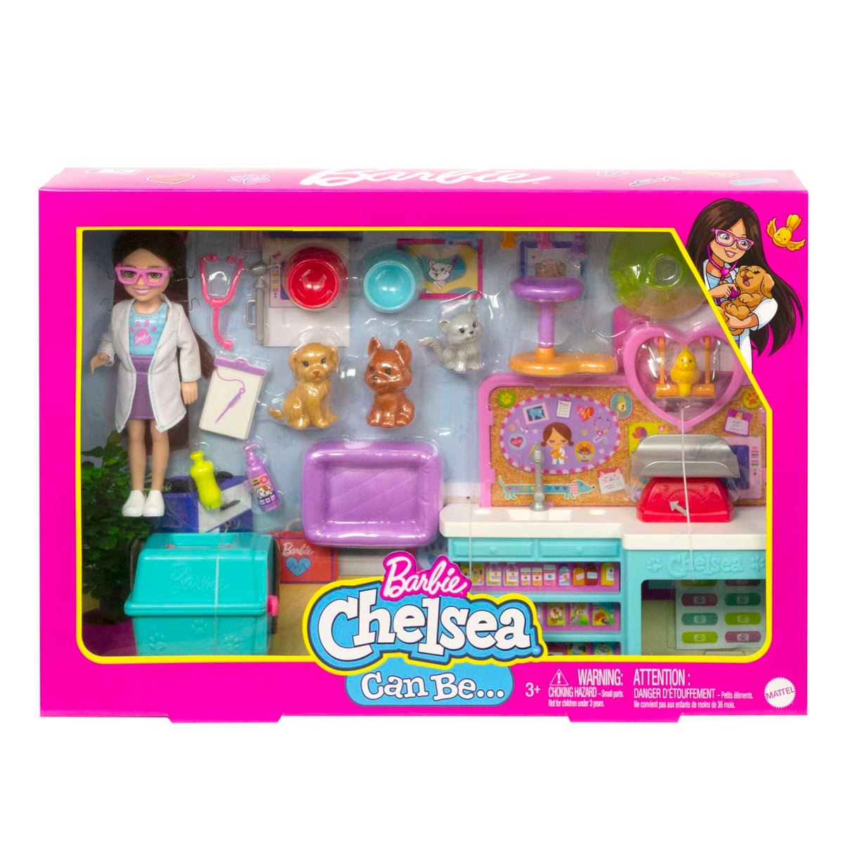 Barbie - Doll Chelsea Pet Vet Playset With Doll 4 Animals And 18 Pieces