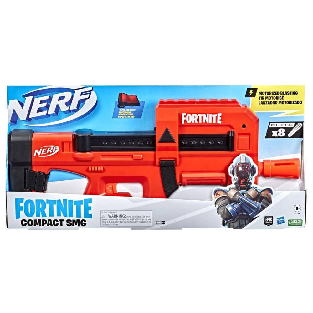 Nerf - Fortnite Compact Smg Motorized Dart Blaster Ultra Red Wrap 8-dart Internal Clip Includes 8 Nerf Elite Foam Darts Hasbro