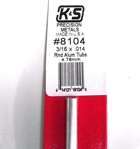 K&S METAL ROUND #8104 3/16' OD ALUMINIUM TUBE 1PC