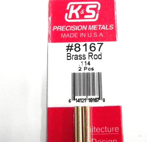 K&S METAL #8167 .114 SOLID BRASS ROD 2PCS