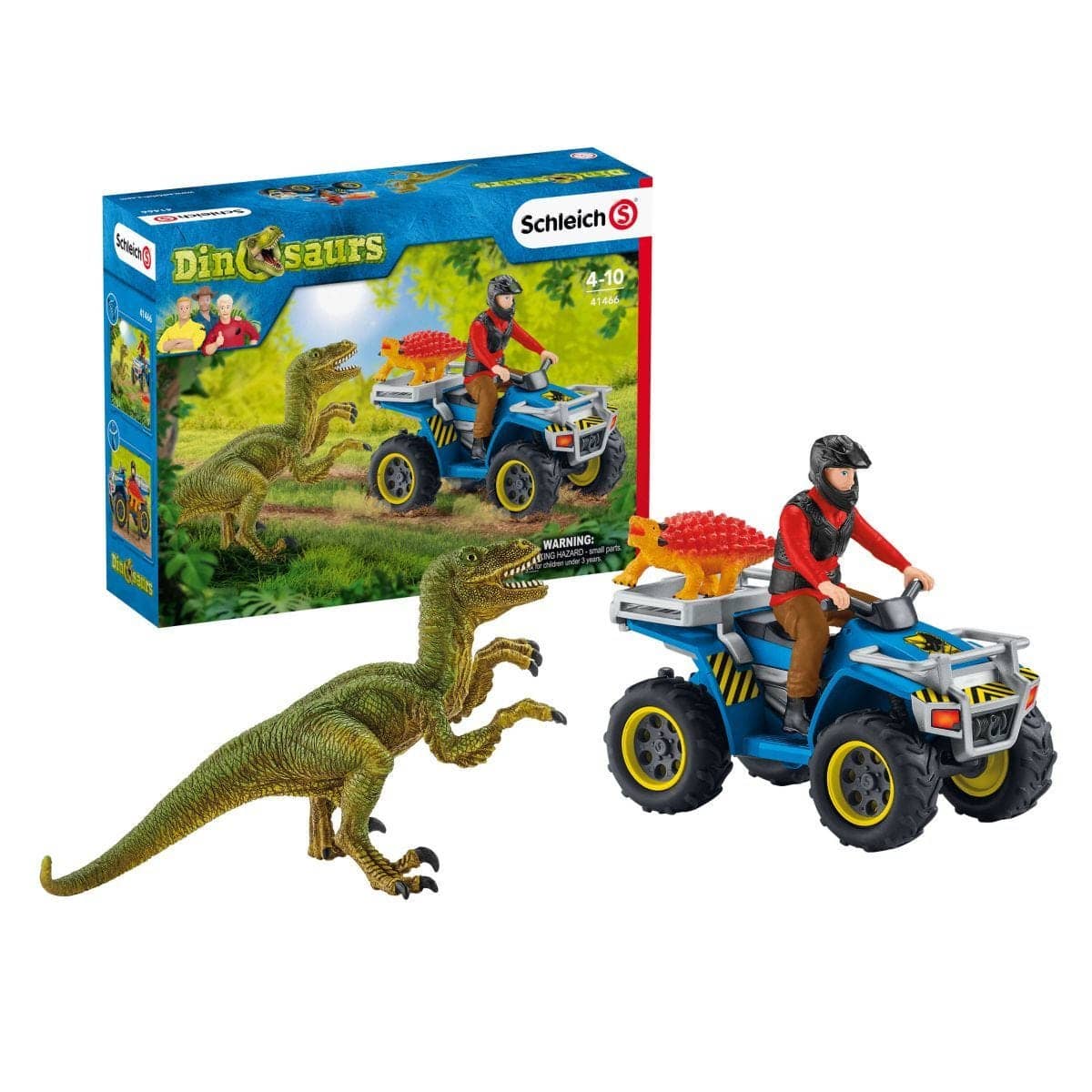Schleich - Quad Escape From Velociraptor Dinosaur Figurine Animal Playset