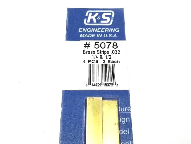 K&S METAL #5078 BRASS STRIP .032+1:4+1:2 12'