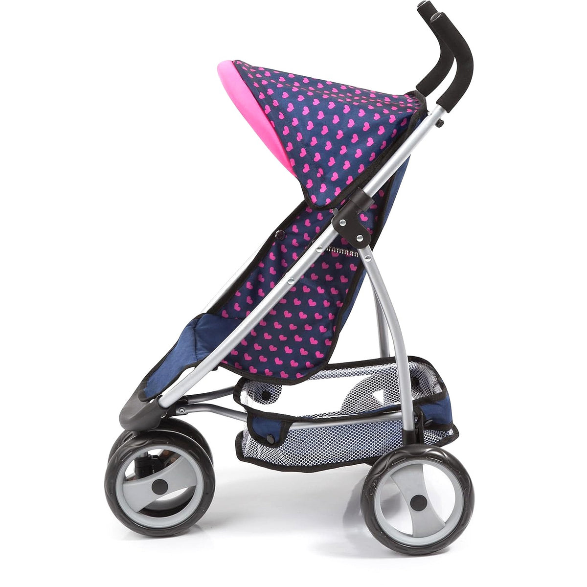 Bayer - Doll Jogger Stroller Pram Navy with Pink Hearts & Unicorn