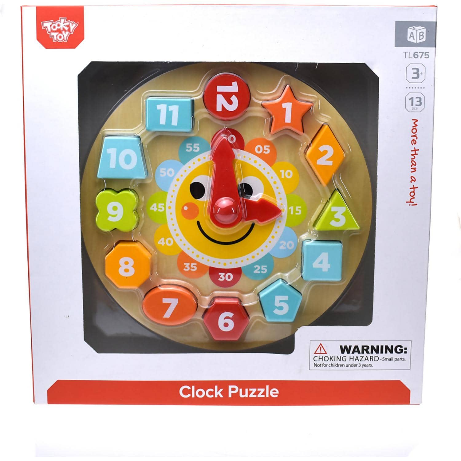 Tooky Toy - Wooden Learning Clock Puzzle - Interactive Time Teaching Toy