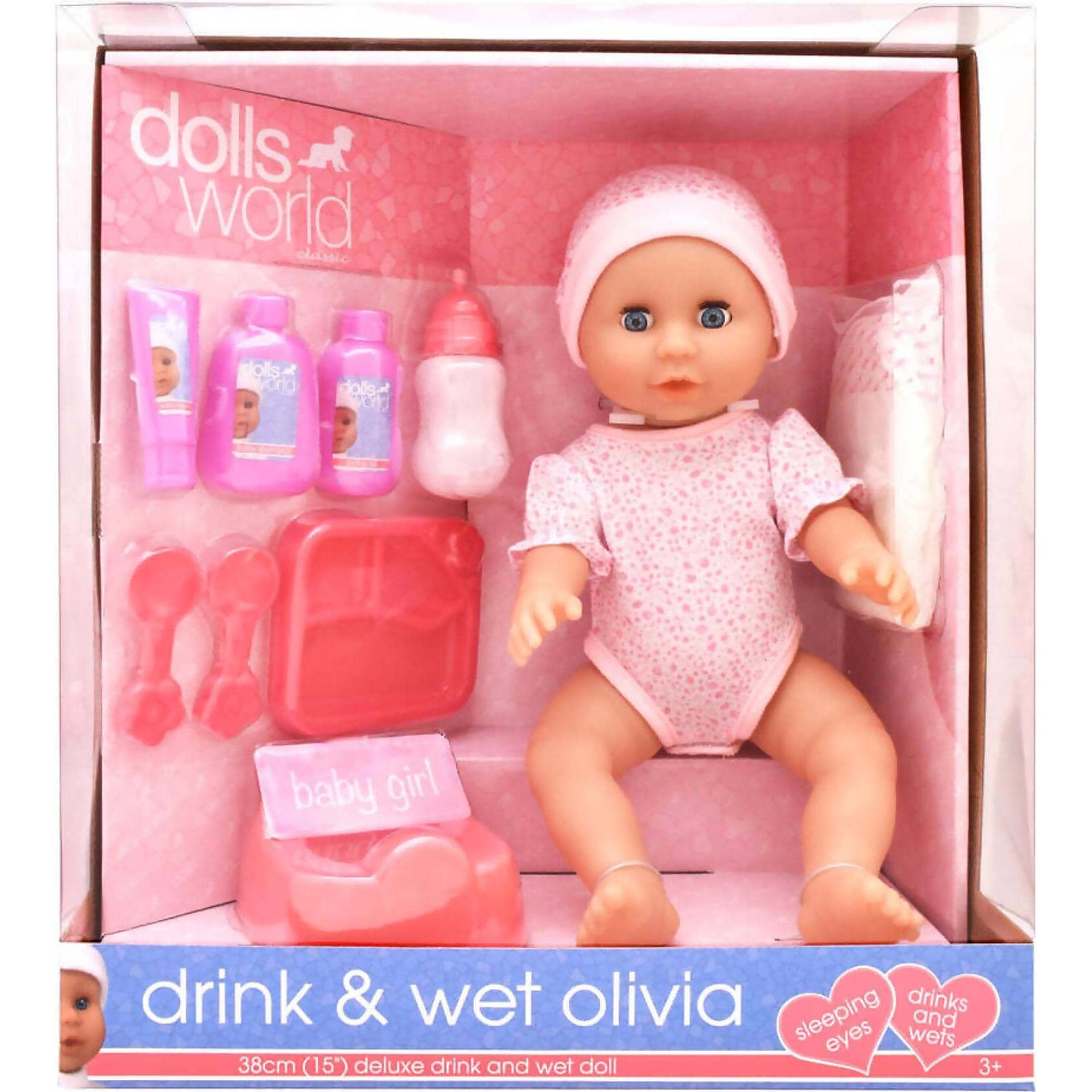 DollsWorld - Drink & Wet Olivia 38cm Deluxe Drink And Wet Doll