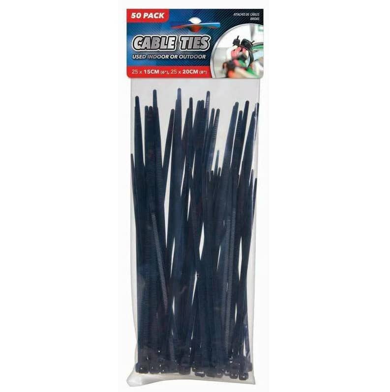 CABLE TIES 50 PACK BLACK 25 X 15CM AND 25 X 20CM