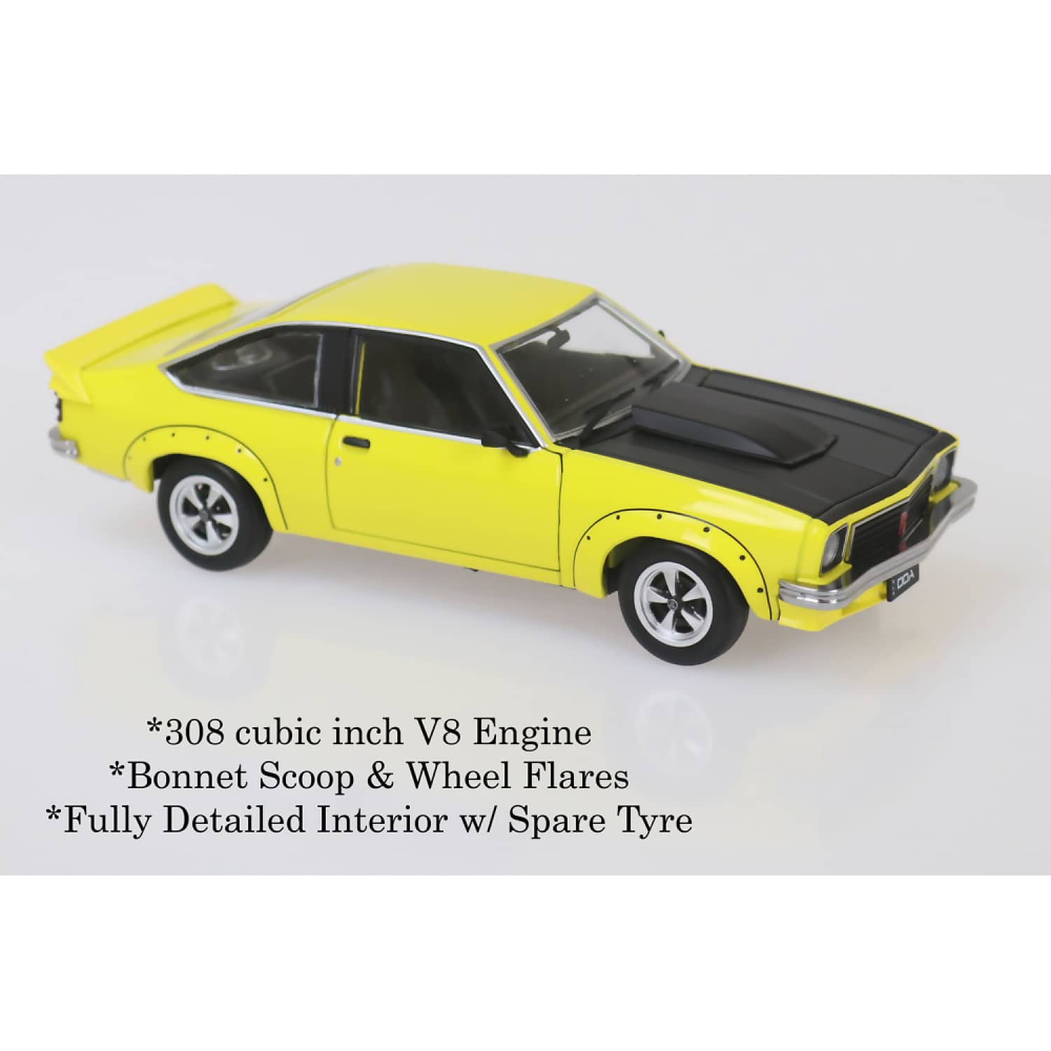 DDA COLLECTIBLES - 1:24 SCALE - YELLOW A9X TORANA 308 FACTORY CAR - DIECAST MODEL