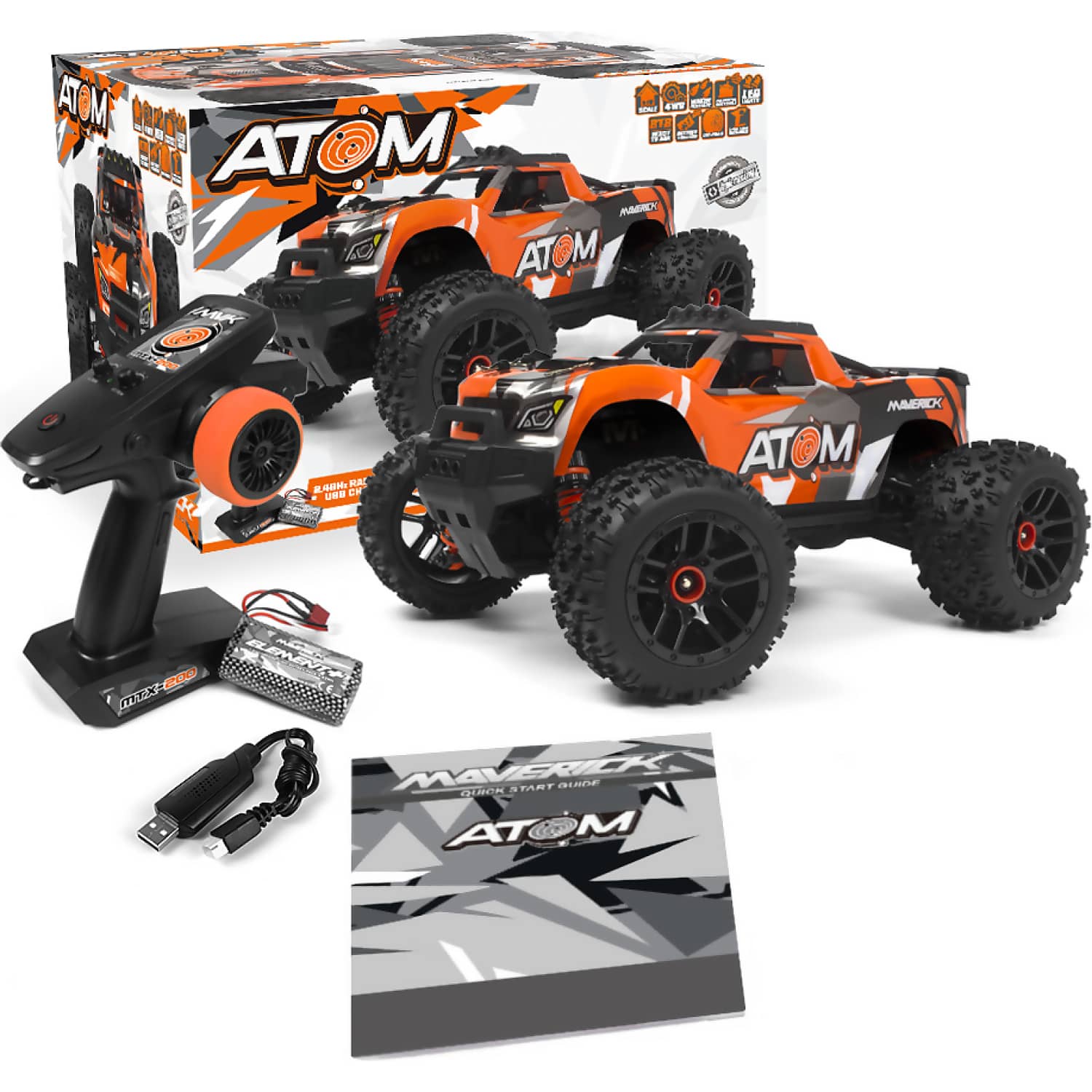 MAVERICK ATOM 1:18 RTR 4WD ELECTRIC RC MONSTER TRUCK ORANGE MV150502