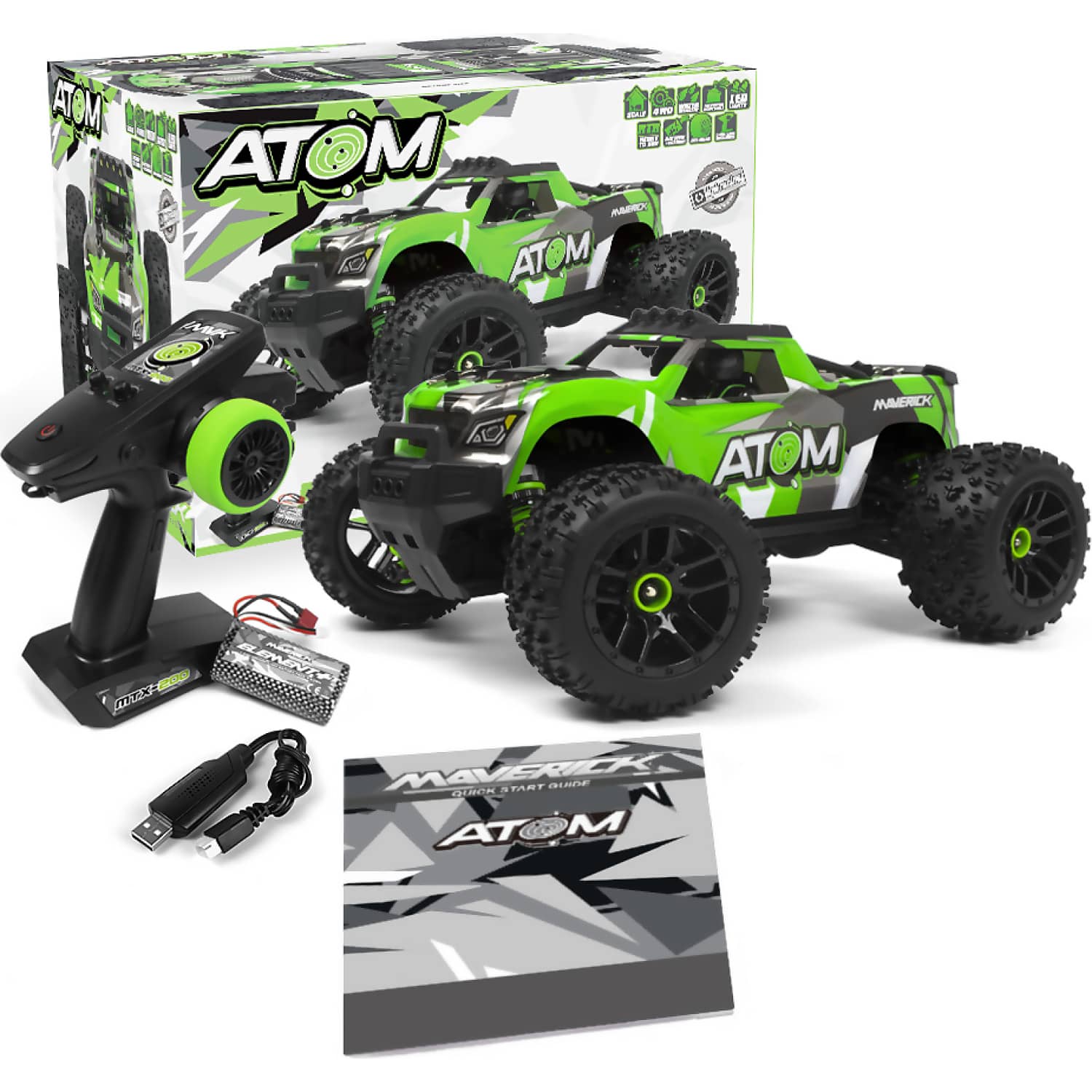 MAVERICK ATOM 1:18 RTR 4WD ELECTRIC RC MONSTER TRUCK GREEN MV150503
