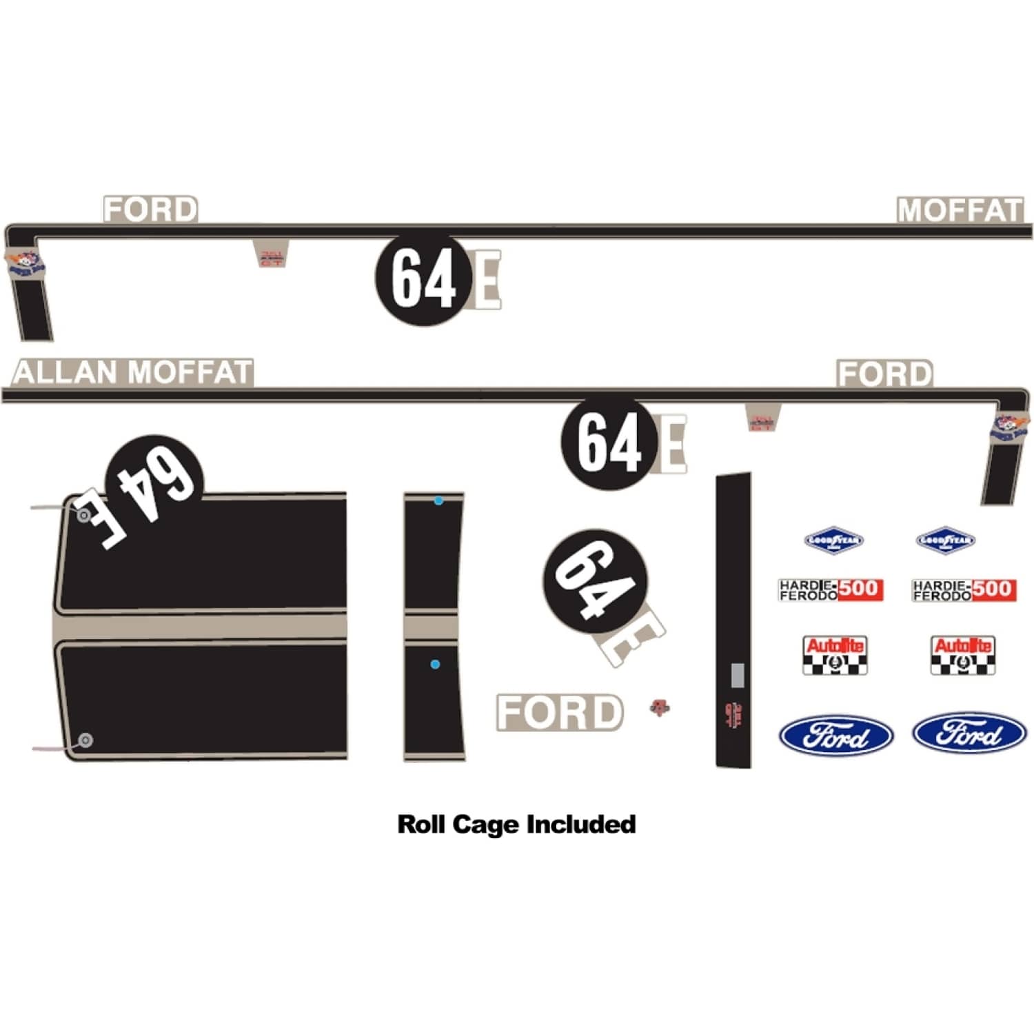 DDA COLLECTIBLES - 1:24 SCALE - #64E XW FORD BATHURST DECAL KIT WITH ROLL CAGE - DIECAST MODEL ACCESSORY