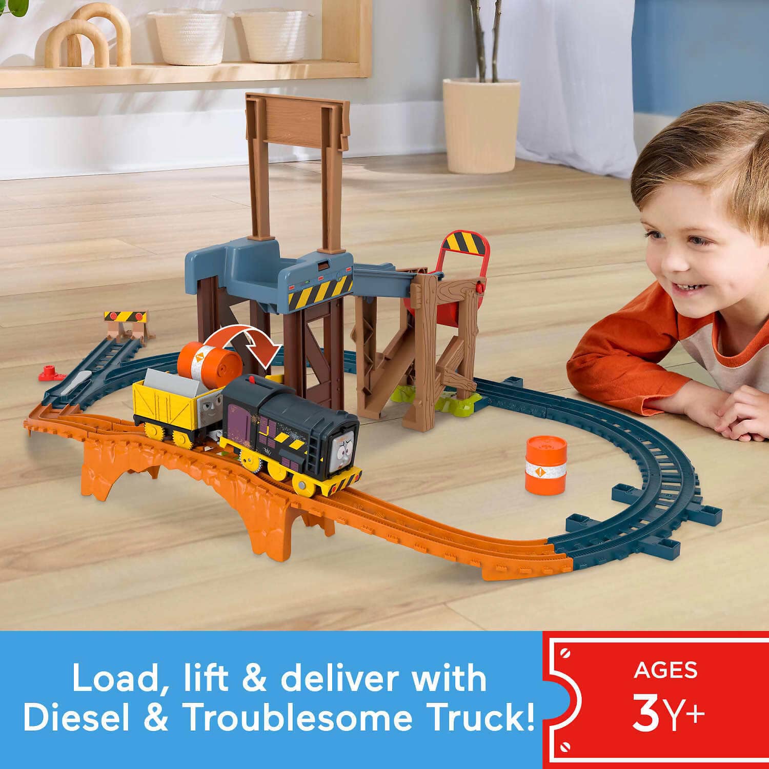 Fisher-Price - Thomas & Friends Diesel's Lift & Load Construction Set Motorized Toy Train With Track & Cargo