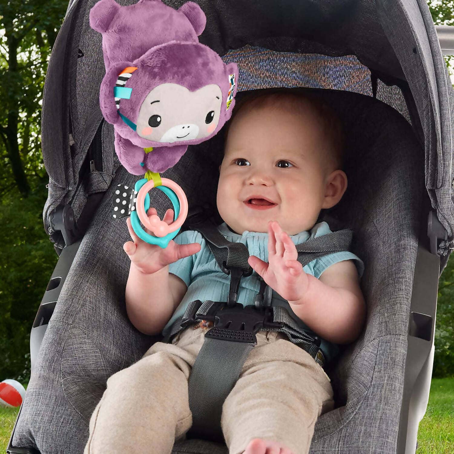 Fisher-Price - Sing & Go Purple Monkey Stroller Toy - Mattel