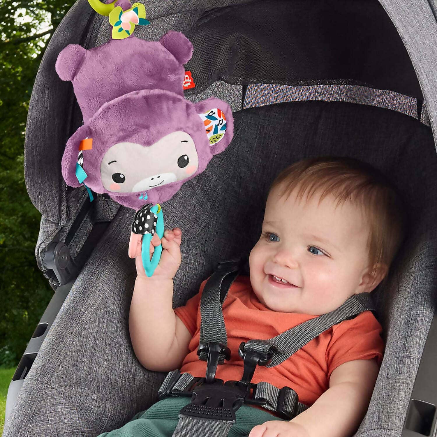 Fisher-Price - Sing & Go Purple Monkey Stroller Toy - Mattel