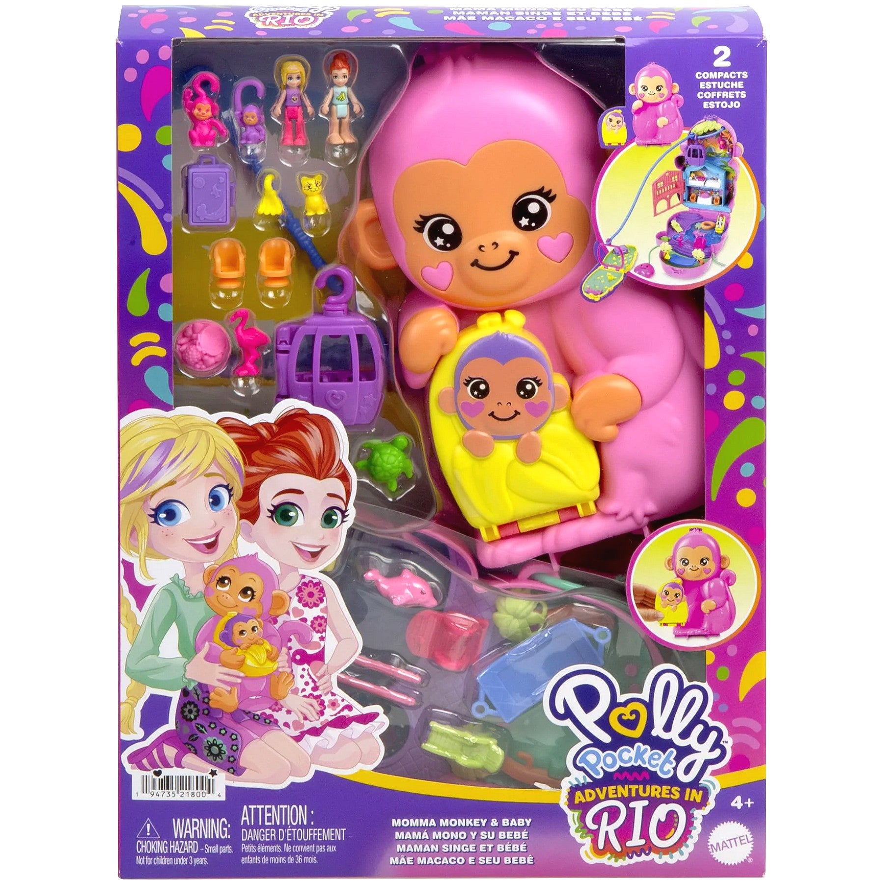 Polly Pocket - Adventures in RIO Momma Monkey & Baby Compact Set - Mattel
