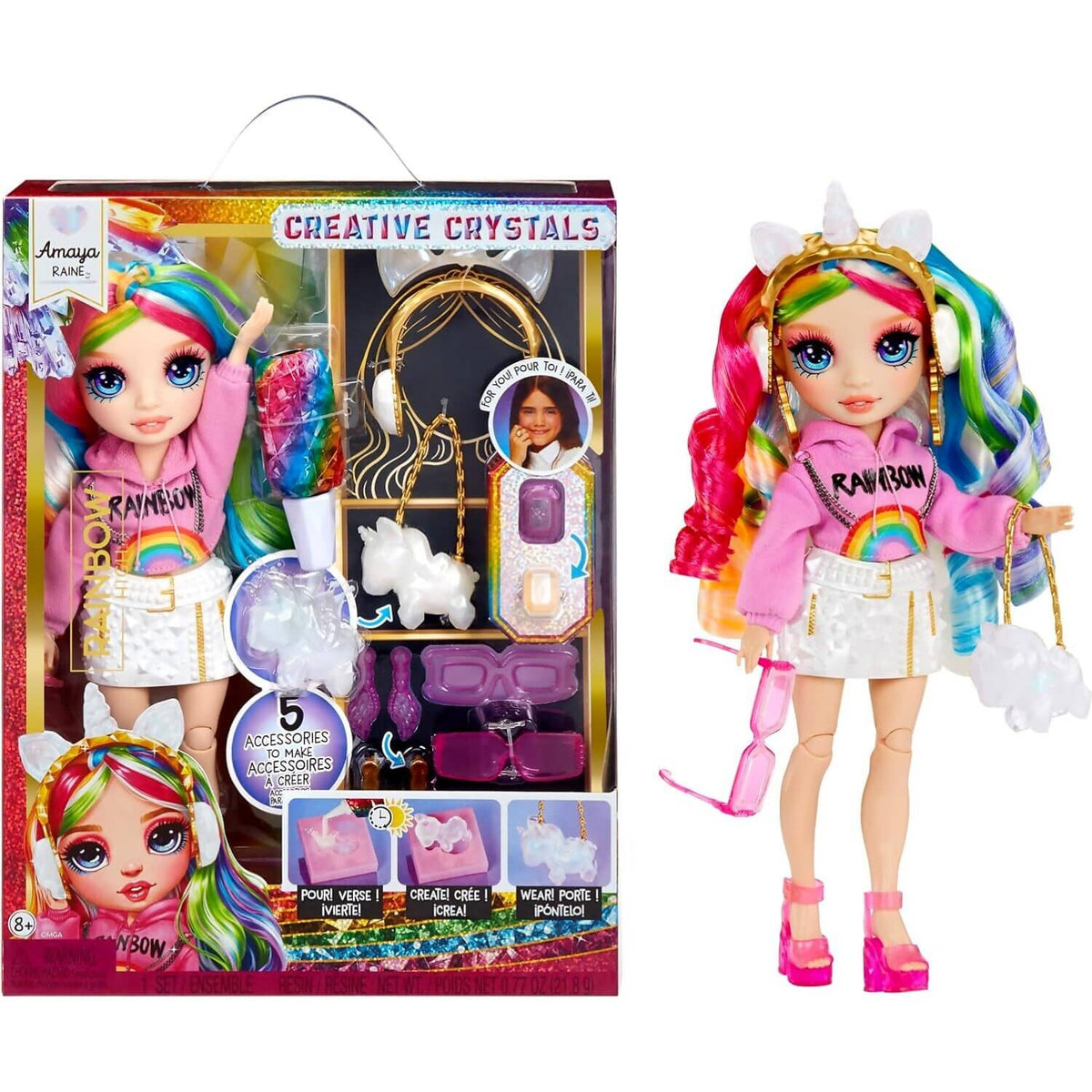 Rainbow High - Creative Crystals Amaya Raine 28cm Fashion Doll & Accessories DIY
