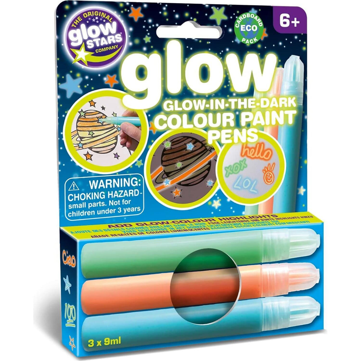 Brainstorm Toys - Glow in The Dark Colour Paint Pens 3Pk