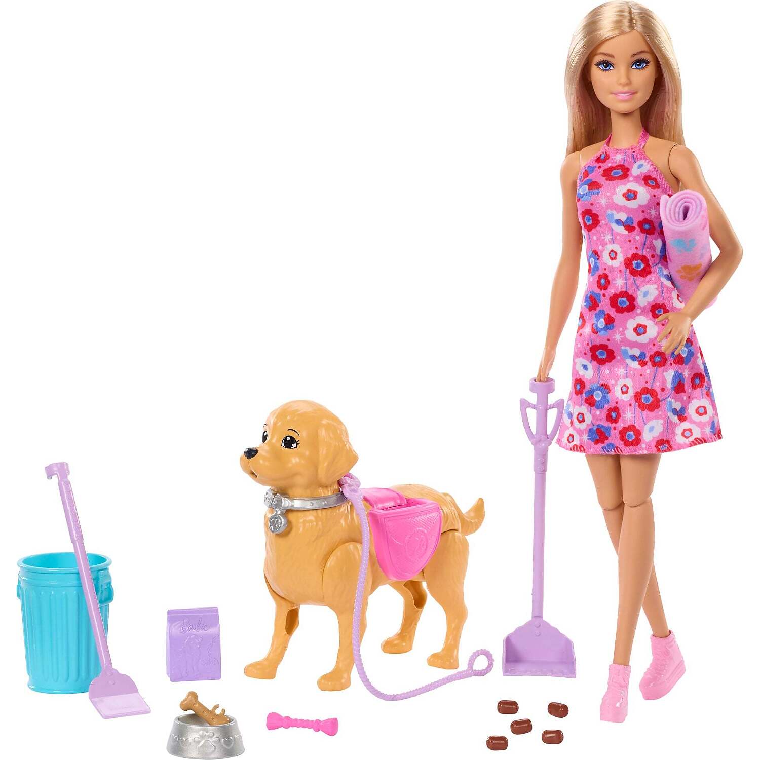 Barbie - Family & Friends Barbie Malibu Walk & Potty Puppy Doll - Mattel