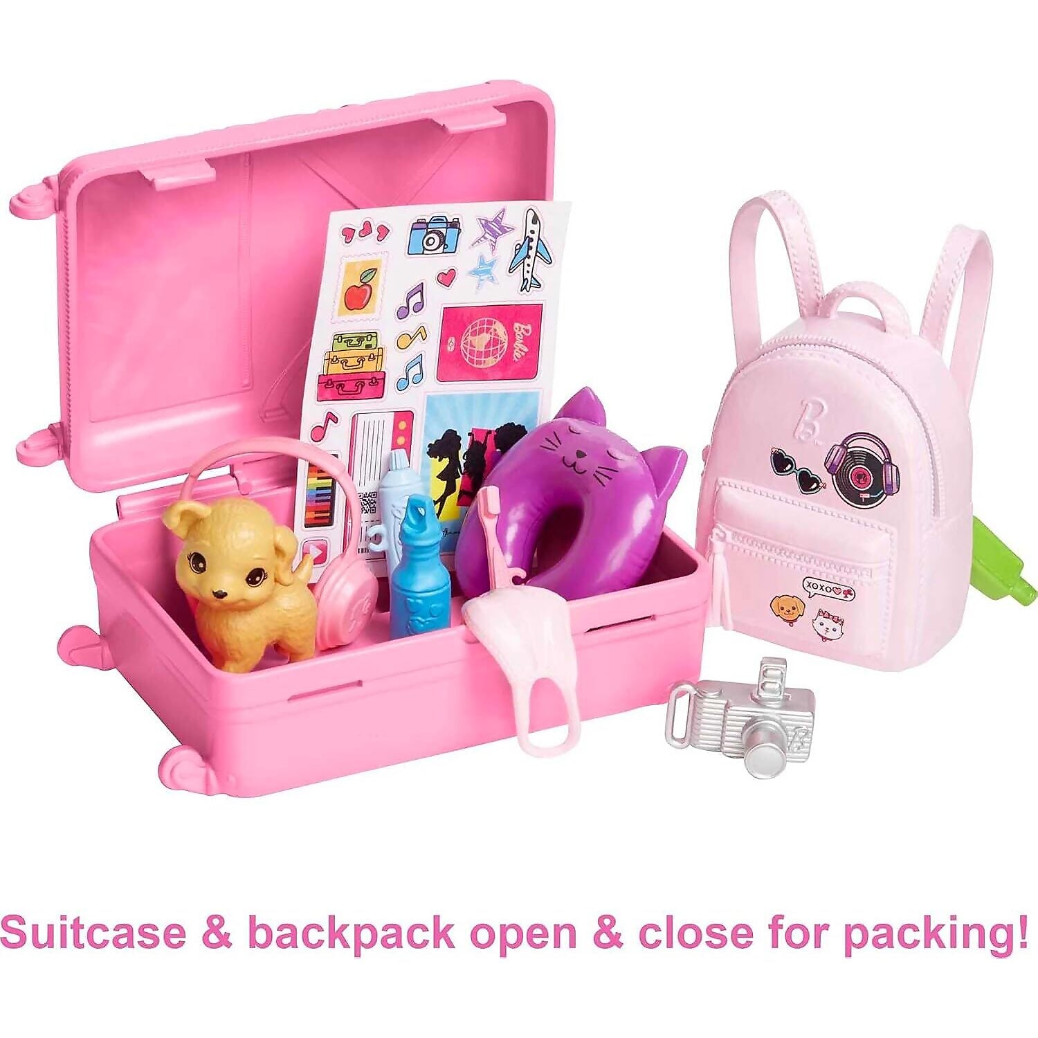 Barbie - Family & Friends Barbie Malibu Doll Travel Set with Puppy & Accessories - Mattel