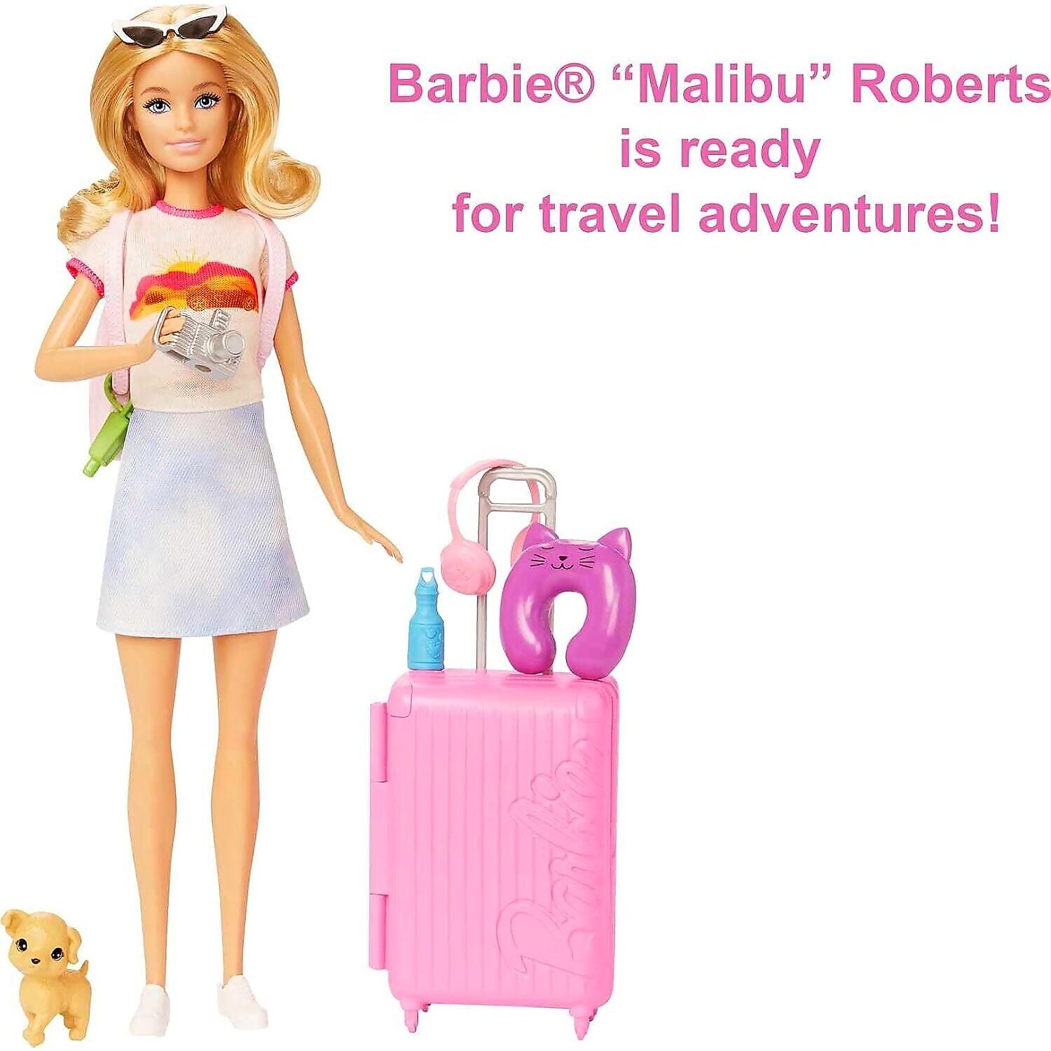 Barbie - Family & Friends Barbie Malibu Doll Travel Set with Puppy & Accessories - Mattel