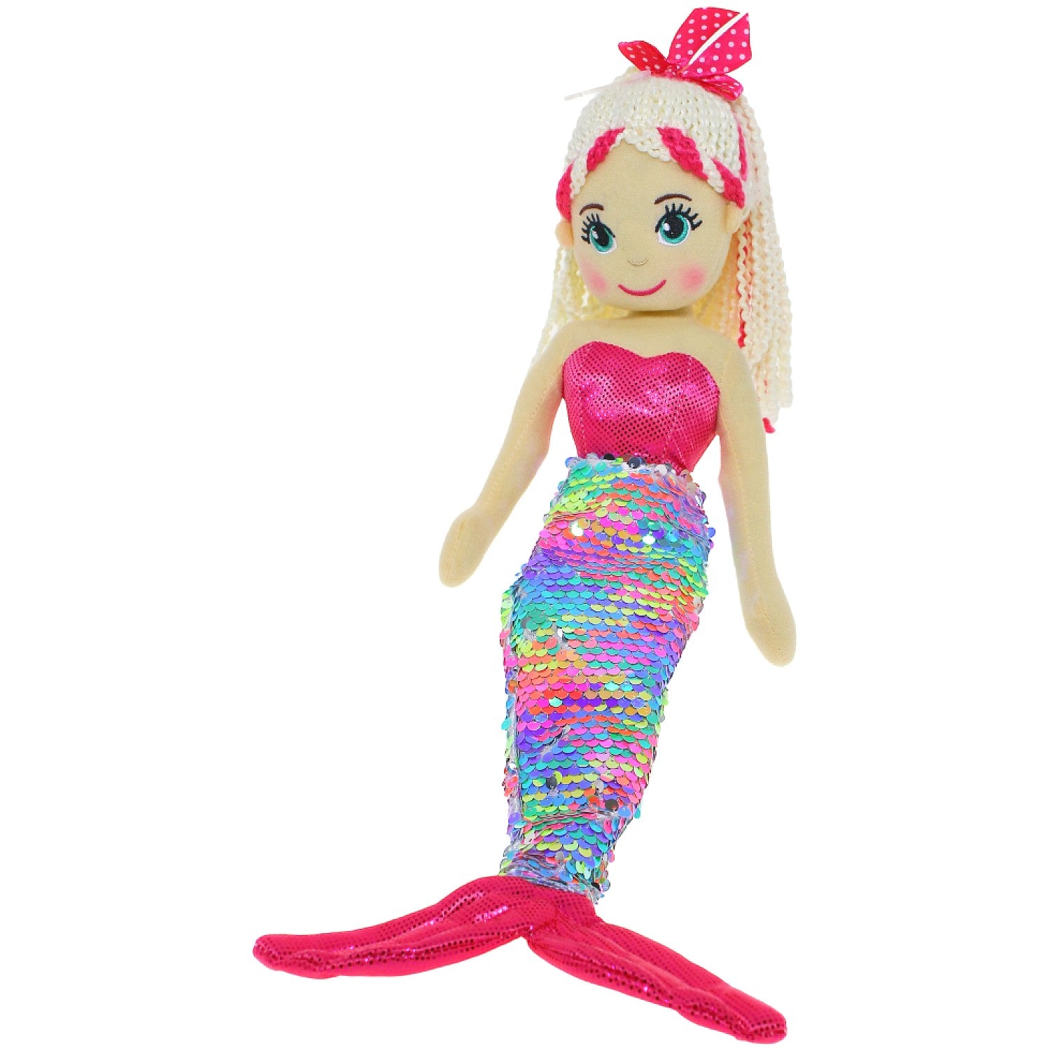 Cotton Candy - Mermaid 45cm Isabella Pink/Rainbow Sequined Flip Tail Plush
