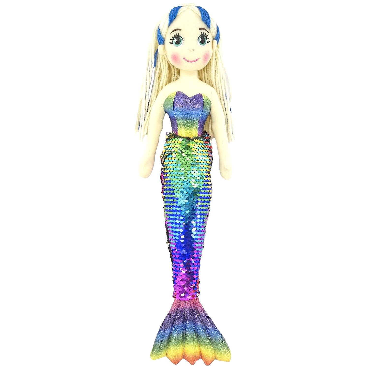 Cotton Candy - Mermaid 45cm Evelyn Blue/Rainbow Sequined Flip Tail Plush