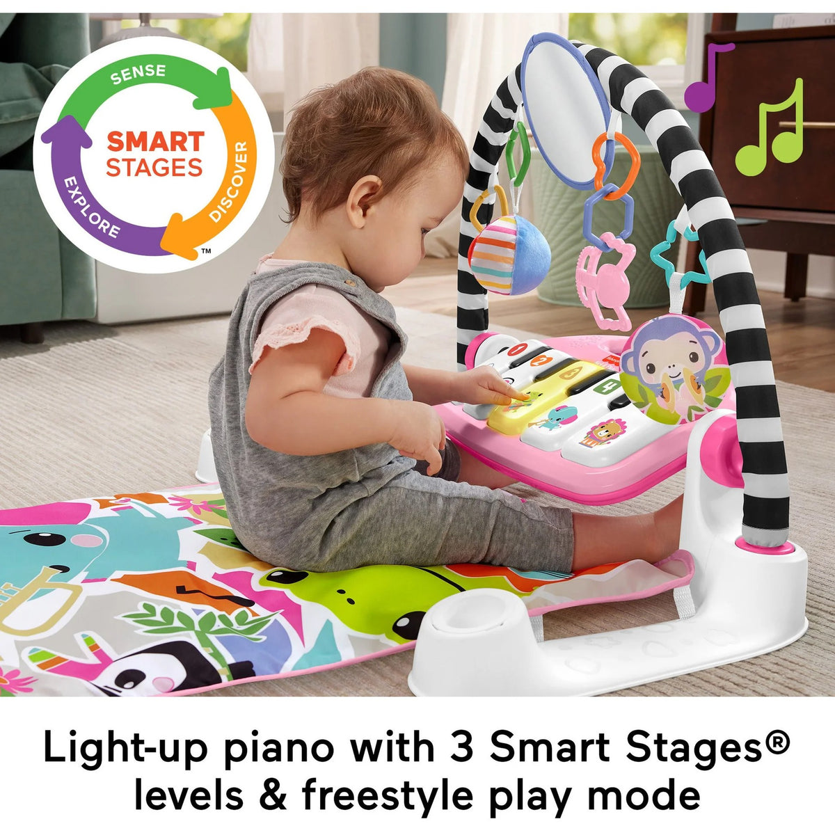Fisher-Price - Glow And Grow Kick & Play Piano Gym - Pink